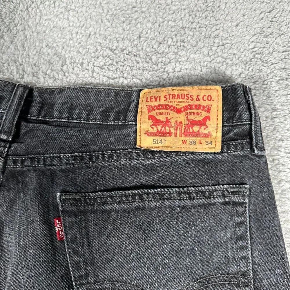 Levis Jeans Mens Size‎ 36x34 Black 514 Straight Leg Denim Fade Casual Cotton